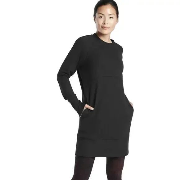 Athleta Bounce Black Long Sleeve Sweatshirt Dress with Pickets size XXS - Picture 1 of 8